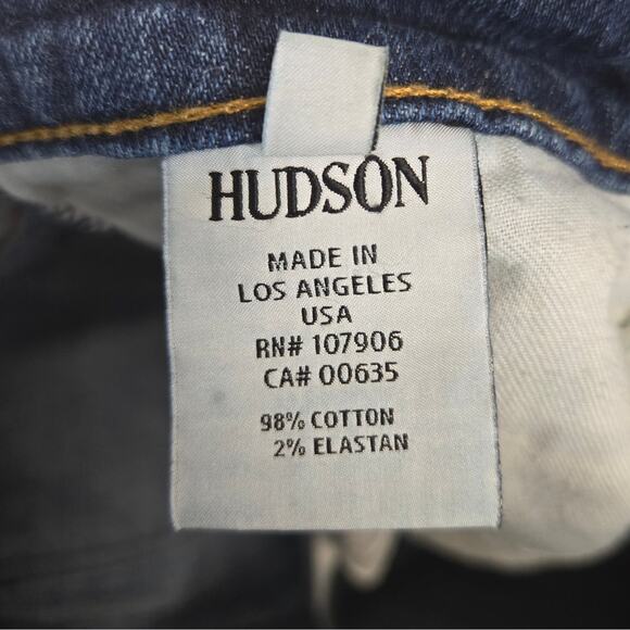 Hudson Mens Byron Straight Jeans 31 Blue Denim Distress Fade Button Fly Pants - Picture 10 of 15